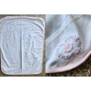 Little Me Thin Baby Girl‎ Blanket White/Pink Polka Dot Flower Embroidery 30"x22"